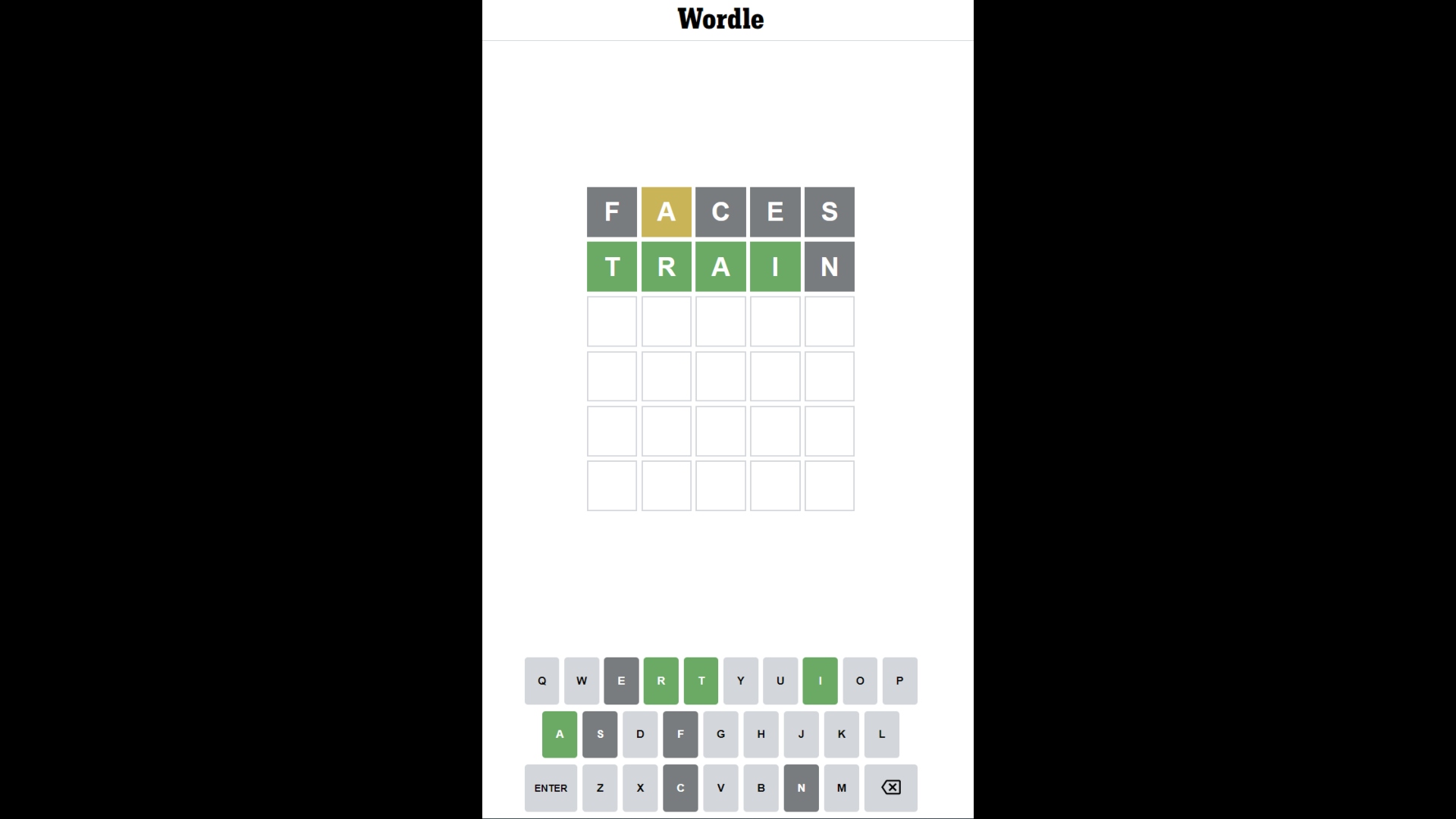 Best word games - Wordle. A screenshot shows a Wordle game in process, with the player having guessed the word 