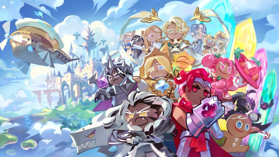 A group of Cookie Run Kingdom heroes in front of a castle