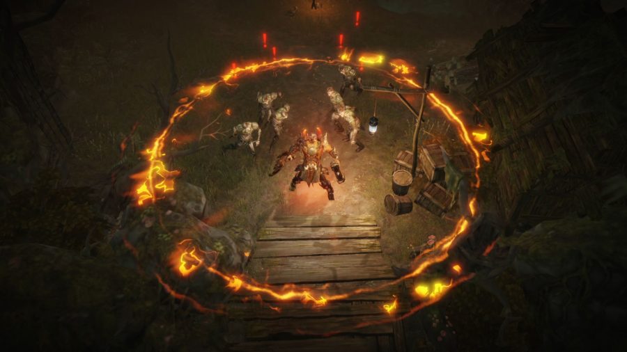 Diablo Immortal's barbarian using a fire attack