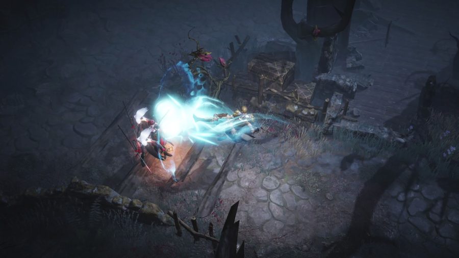 Screenshot of Diablo Immortal's monk in battle using special attacks
