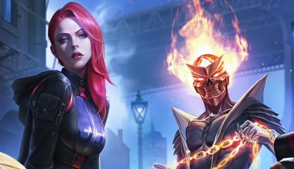 Black Widow and Ghost Rider in Marvel Future Fight Avengers Forever key art