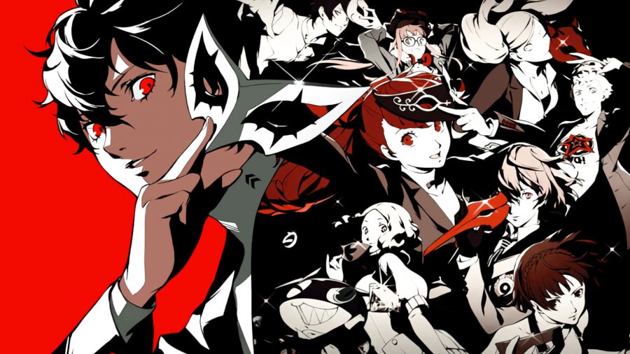 Persona 5's Joker with the rest of the cast