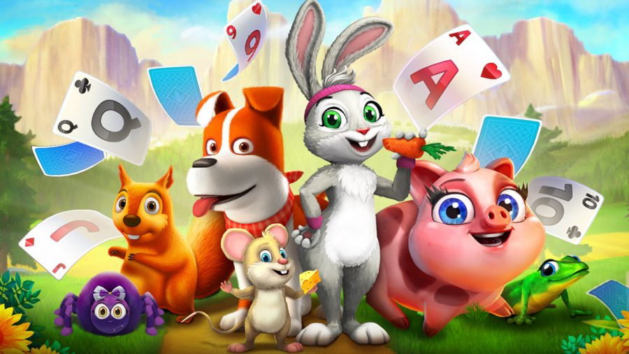 Characters posing with cards art for Solitaire Grand Harvest free coins article