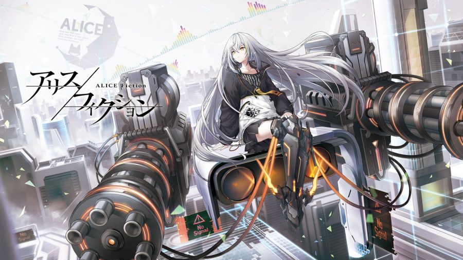 Key art of an Alice Fiction character eqipped with her massive guns 