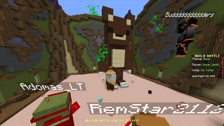best Minecraft games: a Minecraft minigame is visible where players have built an impressive bear from blocks 