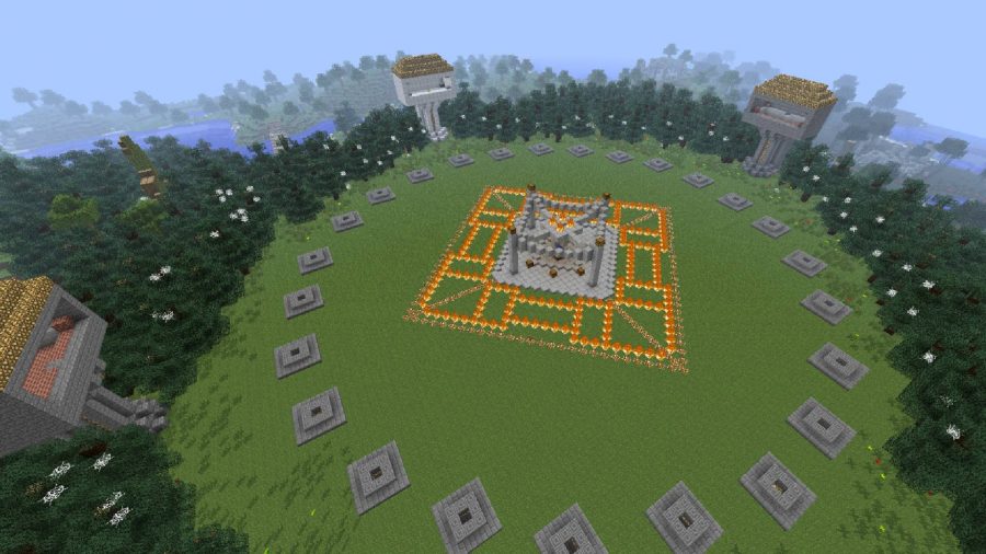 best Minecraft games: a minecraft minigame is visible, with 12 players entering an arena like in the movie Hunger Games
