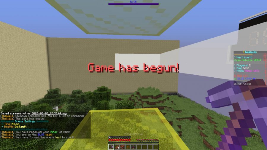 best Minecraft games: a minecraft minigame is visible with huge walls setting apart different areas, with the text 
