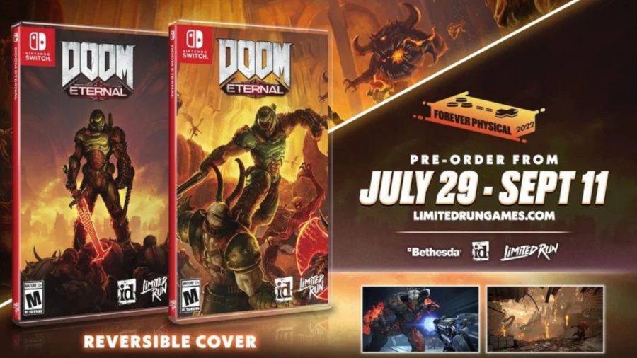 Promotional art for regular Doom Eternal physical copy with reversible case and promo in-game images