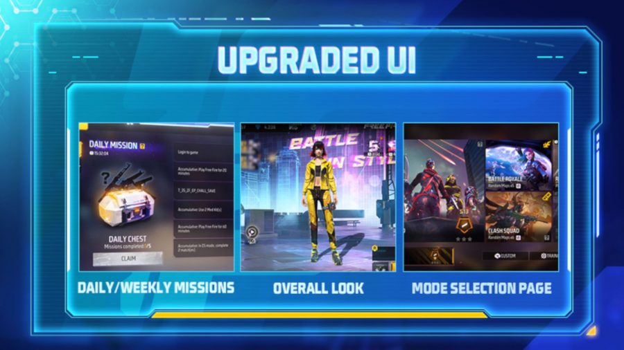 Garena Free Fire OB35 5th anniversary update art with infor on the UI update 