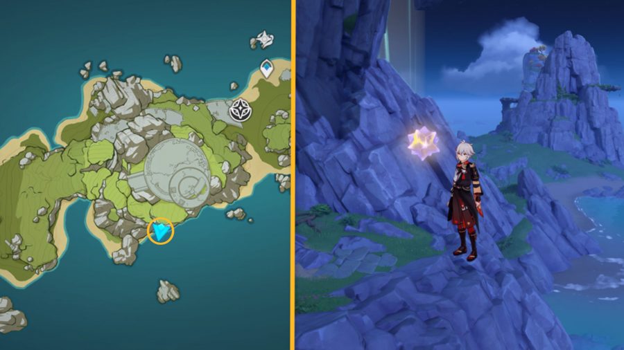 Genshin Impact Starlight Coalescence location marked on the map and shown in a screenshot