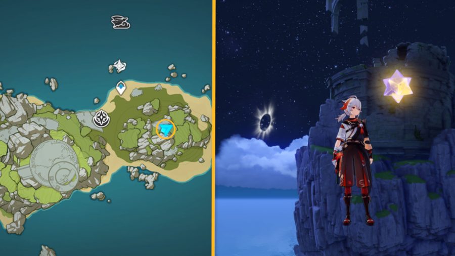 Genshin Impact Starlight Coalescence location marked on the map and shown in a screenshot