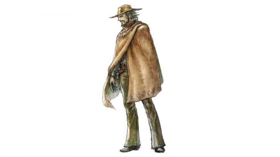 Live A Live characters - Sundown stood still in his wild west wanderer gear