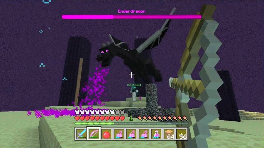 Minecraft ender dragon: an image from Minecraft shows a player attacking the giant dragon enemy known as the Ender Dragon
