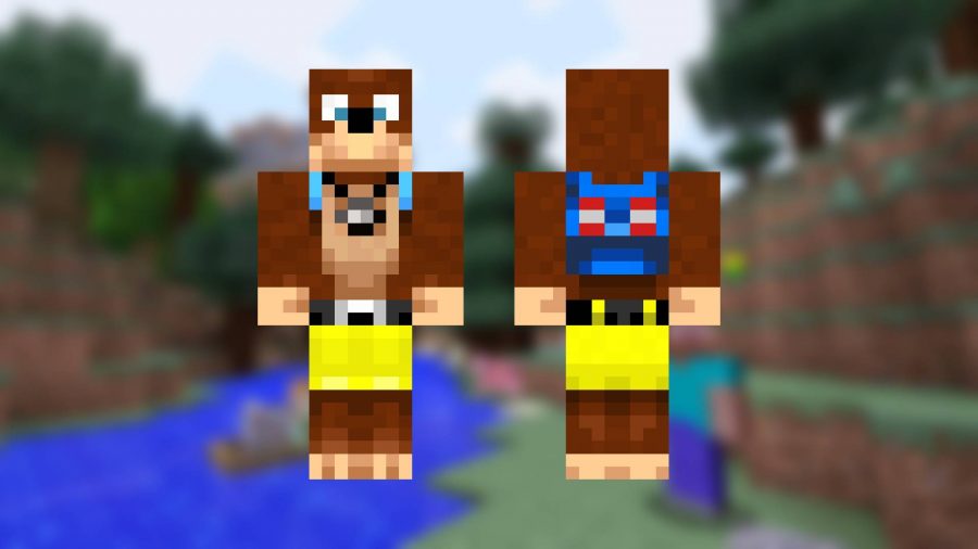Minecraft Skins: Banjo Kazooie are visible in the Minecraft style