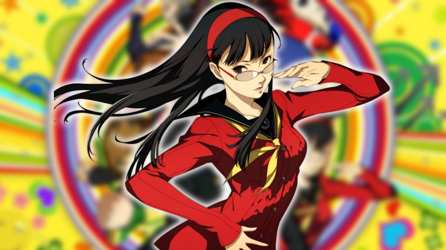 Persona 4 characters: Yokiko from Persona 4 Golden is visible in her classic red outfit 
