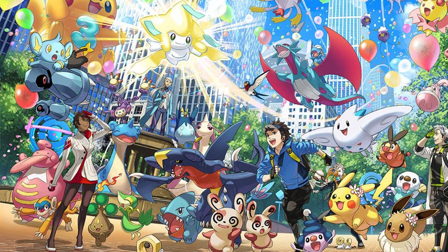 Pokemon Go sixth anniversary interview: Key art from Pokemon Go shows several trainers and Pokemon