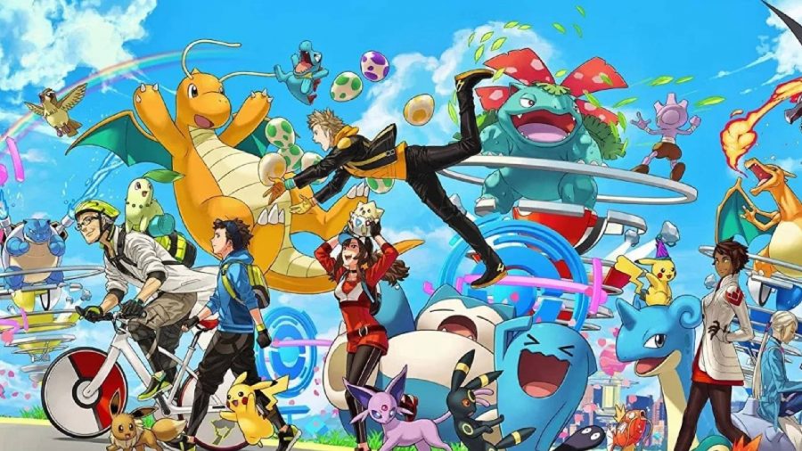 Pokemon Go sixth anniversary interview: key art from Pokemon Go shows several trainers and Pokemon