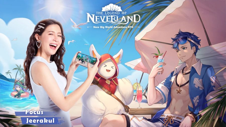 A person playing The Legend of Neverland in front of a fairy on a beach