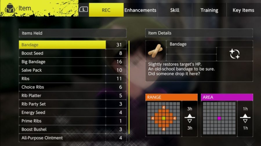 Digimon Survive training and battle item inventory showing the bandage item