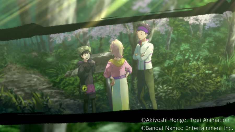 Digimon Survive review - Three Digimon Survive characters stand in a lush forest