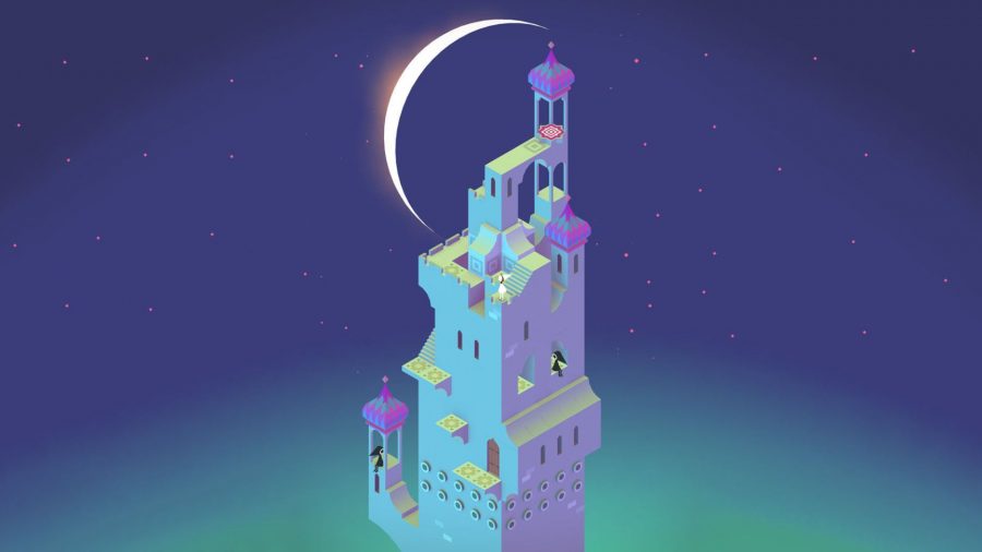 A moonlit Monument Valley building standing out among the blue
