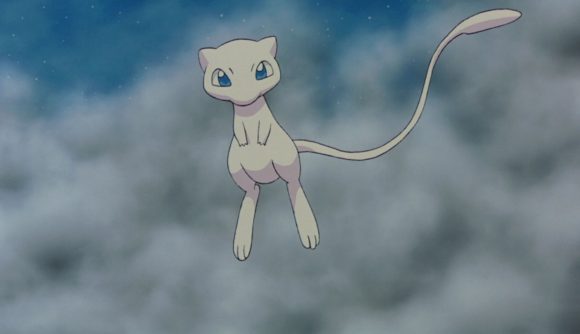 Screenshot of Mew floating in the anime before joining in VGC season 13