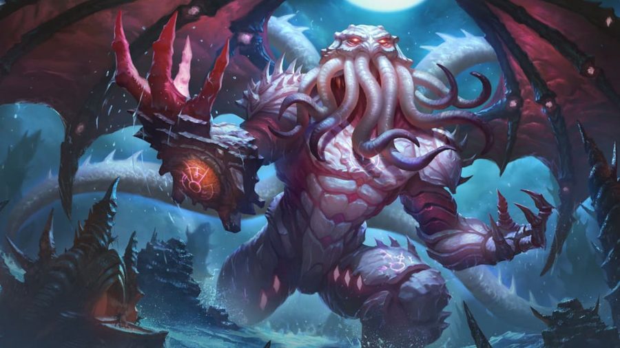 Smite character Cthulhu with his massive red wings and tentacle filled face